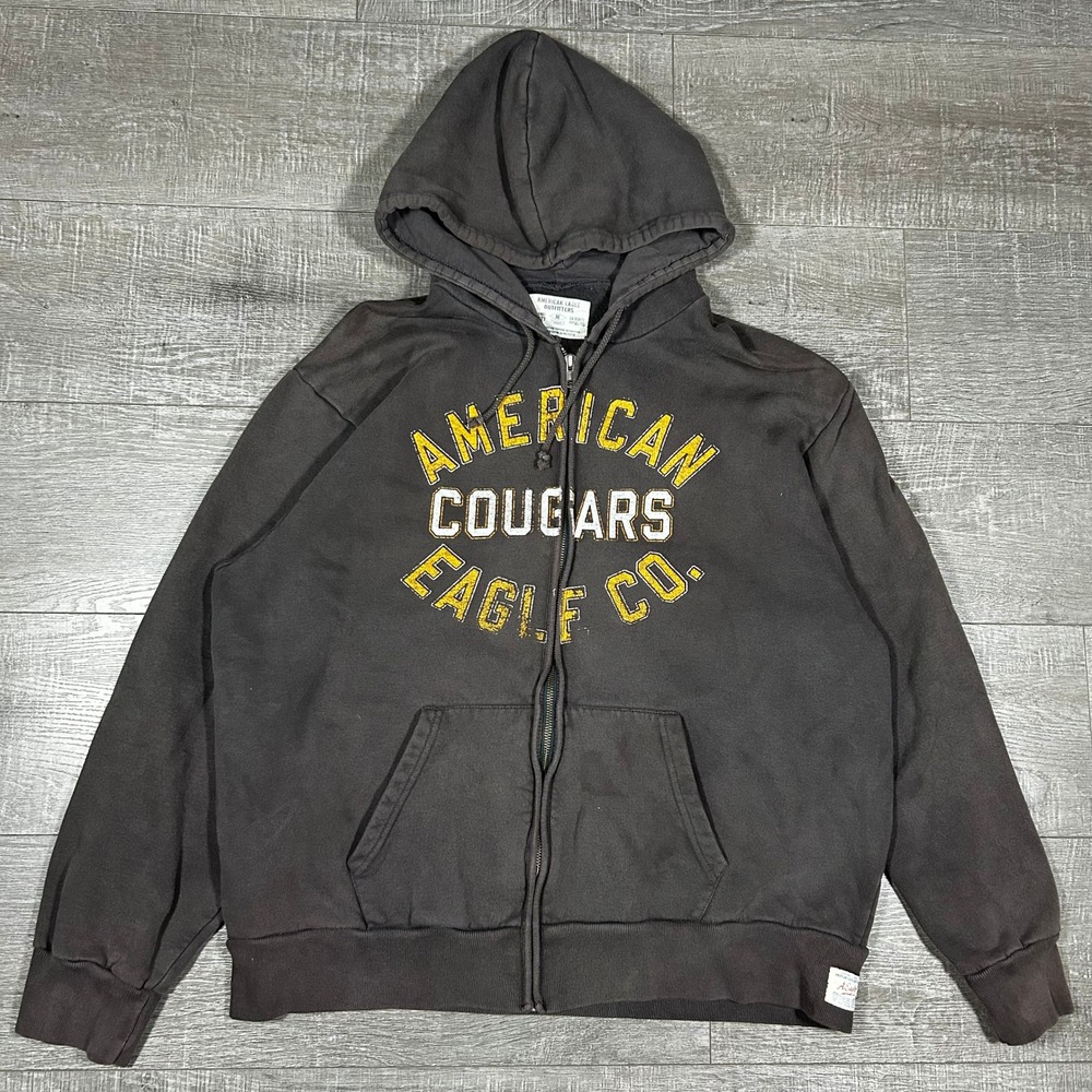 American Eagle‎ Outfitters Mens XL Full Zip Hoodie Faded Black American Cougars